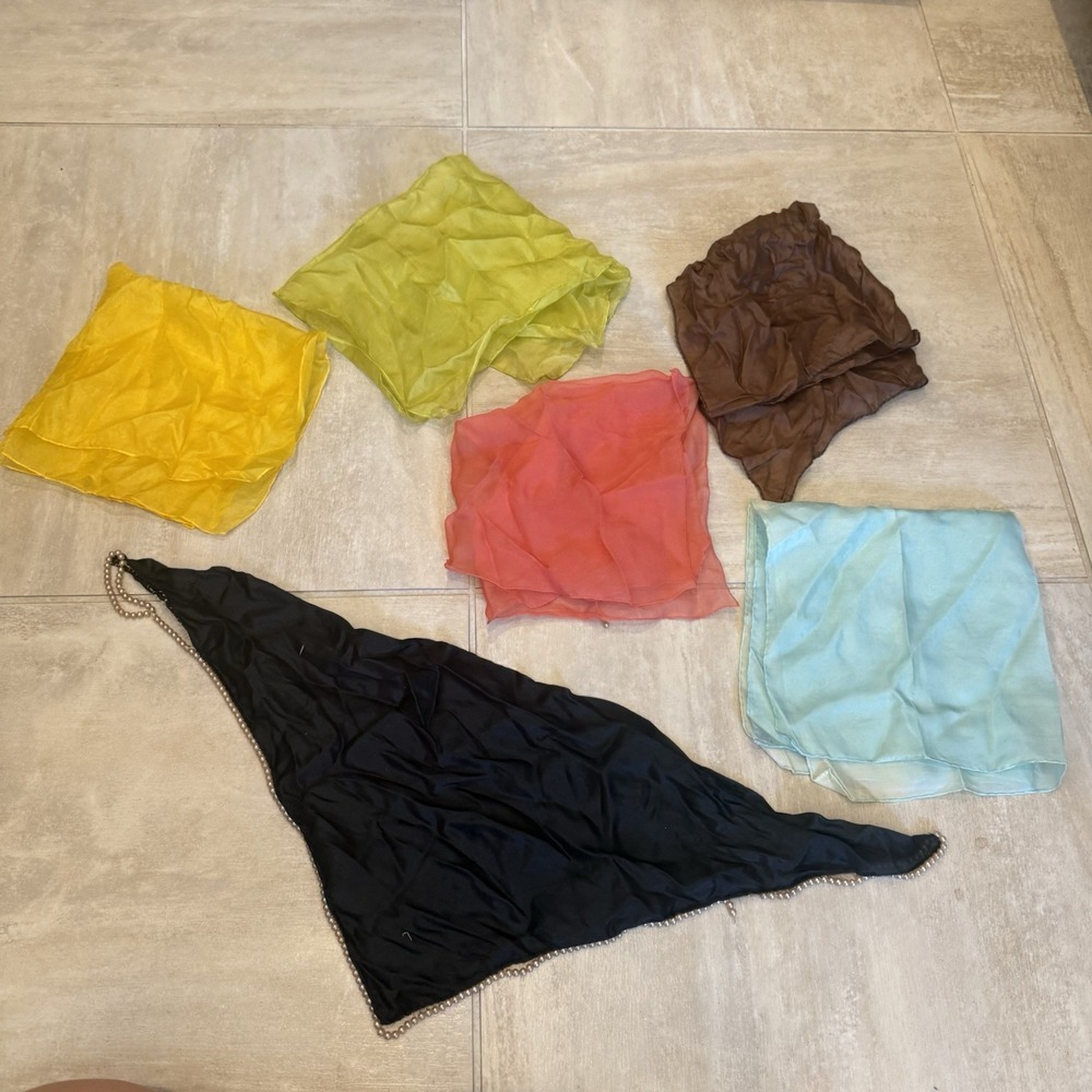 Vintage Lot Of 6 Scarves‎ Pure Silk Solid Colors Pearl Purse Scarf